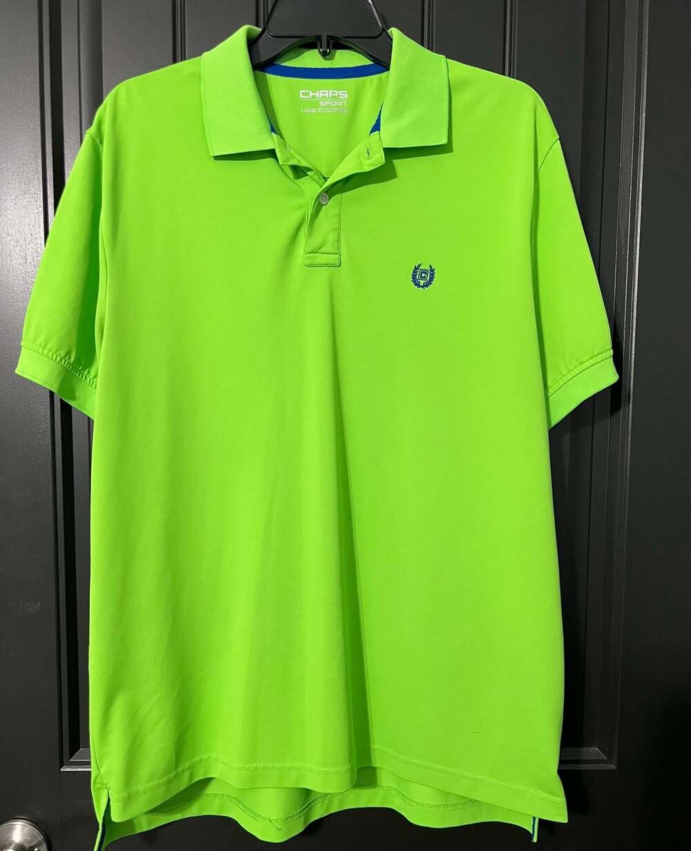 Chaps Sport Neon Lime Green Performance Polo Shirt Size Large